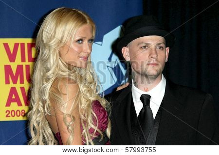 Paris Hilton and Benji Madden in the press room at the 2008 MTV Video Music Awards. Paramount Pictures Studios, Los Angeles, CA. 09-07-08