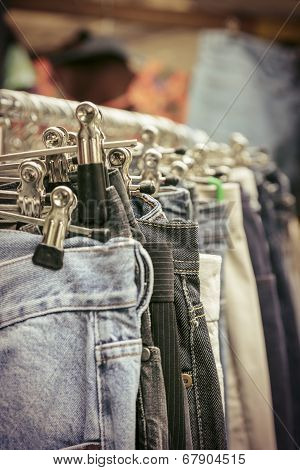 Clothes On A Rack On A Flea Market