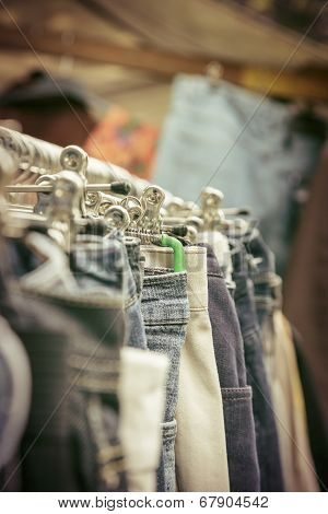 Clothes On A Rack On A Flea Market