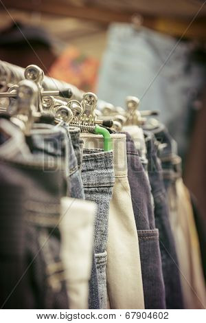 Clothes On A Rack On A Flea Market