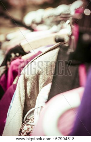 Clothes On A Rack On A Flea Market