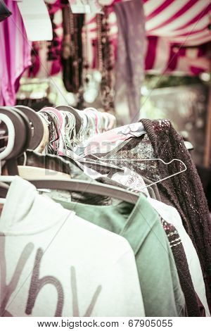 Clothes On A Rack On A Flea Market