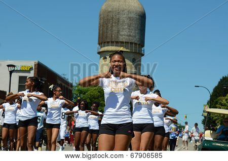 Ypsilanti High School Cheer Team Members At The Ypsilanti, Mi 4Th Of July Parade