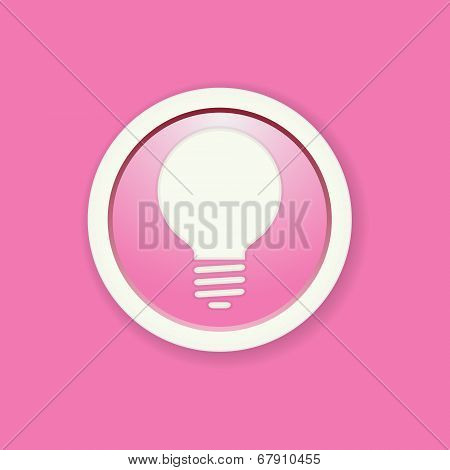 The Pink Glossy Circle Button With Bulb Pictogram