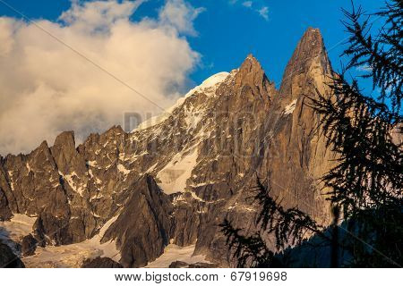 View Of Dru Peak In Chamonix, Alps, France