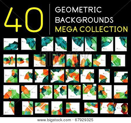 Huge mega collection of 40 geometric shape abstract backgrounds. Templates made of semicircles pieces in glossy style