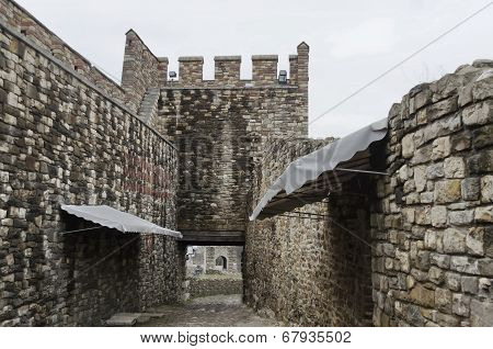 View an inside of fence and entrance in the Tsarevets Fortress