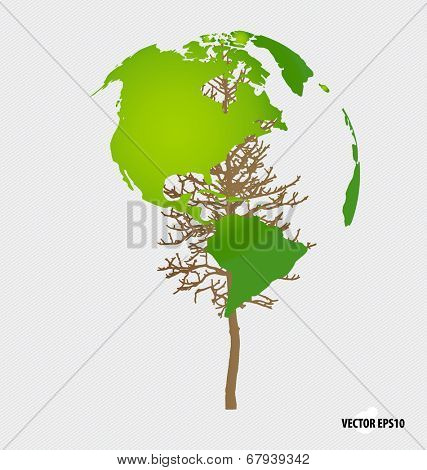 Tree shaped world map. Vector illustration.