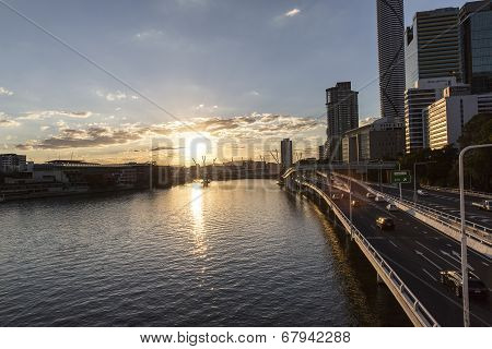 Brisbane cityscape sunset