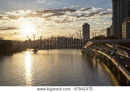 Brisbane cityscape sunset