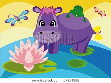 Colorful Illustration With A Hippo