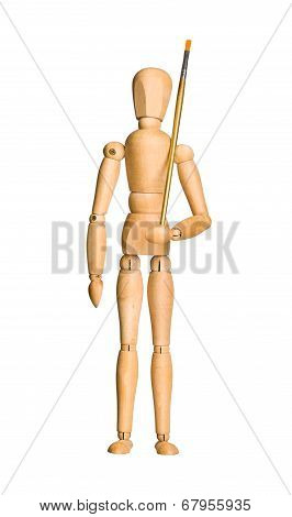 Wooden model dummy holding brush