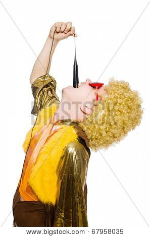 Man with afrocut and mic isolated on white