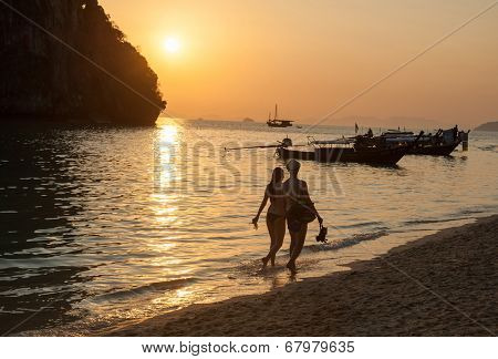 Sunset view at pranang beach of Railay Krabi Thailand