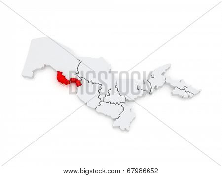 Map of Khorezm region. Uzbekistan. 3d