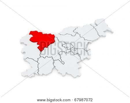 Map of Gorenjska region. Slovenia. 3d