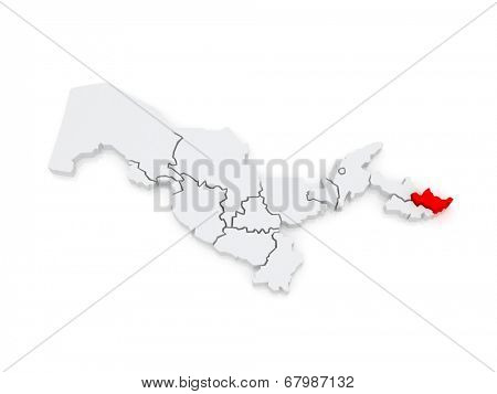 Map of Andijan. Uzbekistan. 3d
