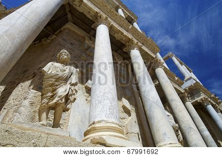 Roman theater in Merida, the theater, today, is used for theatrical performances, Merida, Badajoz, Extremadura, Spain