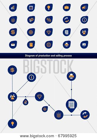 Editable business diagram template with set of icons