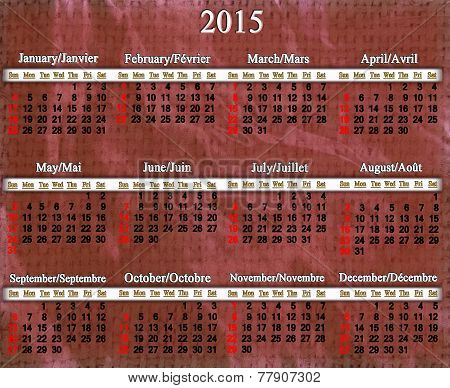 Calendar For 2015 Year On Lilac Pattern