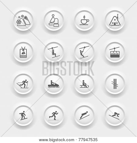 Winter Icons - Buttons Set - Ski sport - Black Series