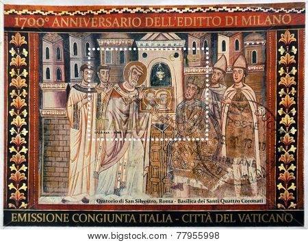 ITALY - CIRCA 2013: A stamp printed in Italy dedicated to anniversary of the Edict of Milan