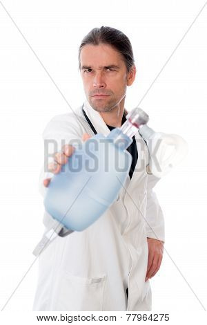 young doctor with anesthesia bag