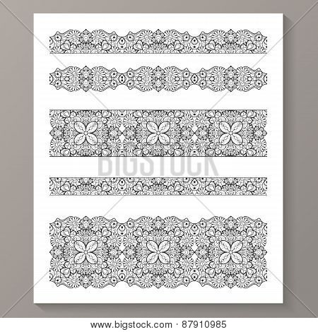 Set of seamless lace borders with transparent background