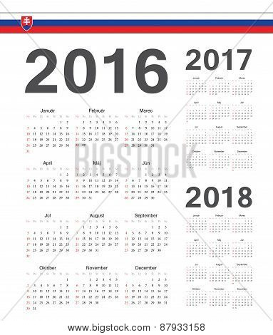 Set Of Slovak 2016, 2017, 2018 Year Vector Calendars