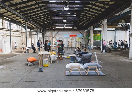 People Visiting Fuorisalone 2015 At Ventura Lambrate Space In Milan, Italy