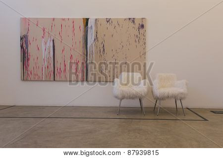 Paintings And Chairs At Fuorisalone 2015 At Ventura Lambrate Space In Milan, Italy