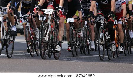 Vicenza, Vi, Italy - April 12, 2015: Cyclists Run On Racing Bikes During Cycle Road Race