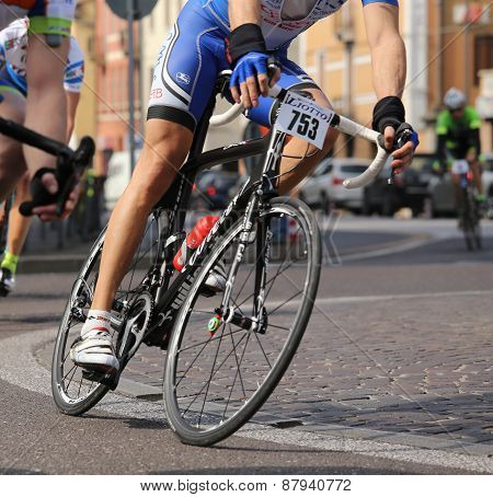Vicenza, Vi, Italy - April 12, 2015: Cyclists Run On Racing Bikes During Cycle Road Race