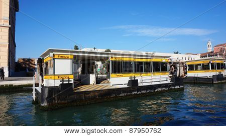 The Ferrovia Boat Stop In Venice, Italy.