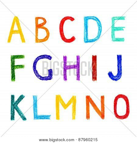 Funny Colorful Vector Set Of English Letterns, Hand Drawn Alphabet With Watercolor Pencils.