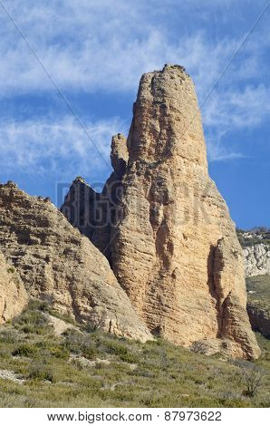 Rock spires known as Mallos de Riglos, Huesca, Aragon, Spain