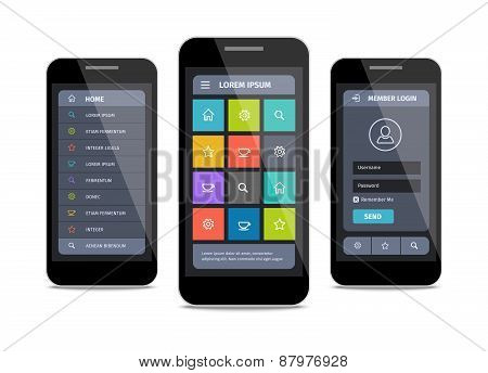 vector mobile ui design with login