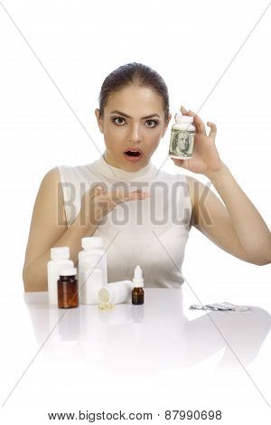 Young Beautiful Woman Amazed By Heavy Price Of Medicines