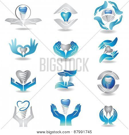 Dental implants symbol collection. Clean and bright designs. 