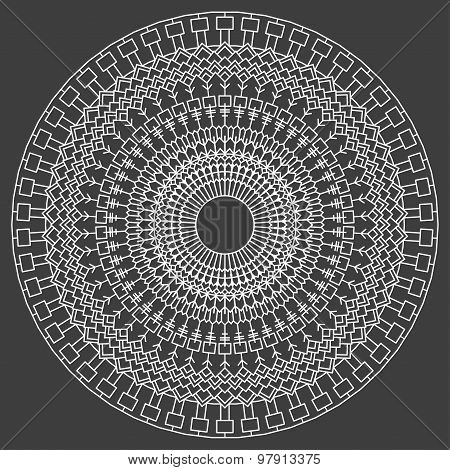 Hand-drawing Ornamental Ethnic Lace White Round. Handmade Abstract Artwork Pattern