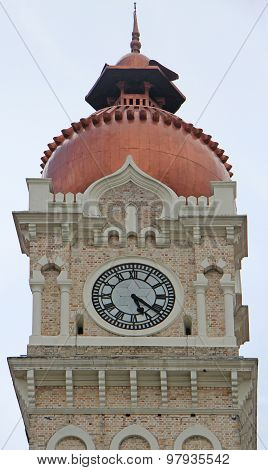 close-up of the clock atop Sultan Abdul Samad Building