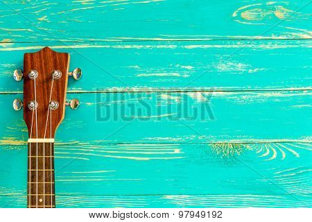 Ukulele Background / Ukulele / Ukulele On Blue Wooden Background