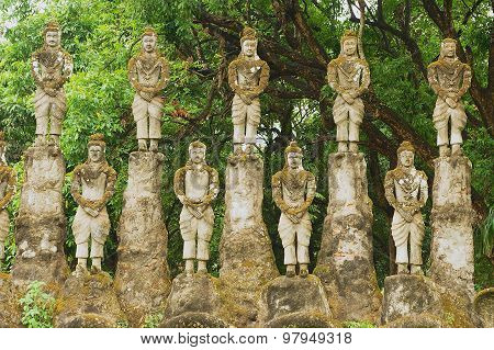 Exterior of the sculptures in Buddha park in Vientiane, Laos.