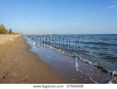 Coastline Of The City Of Mariupol In The Evening. Sea Of Azov