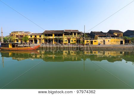 Hoai river in ancient Hoian town in Hoian, Vietnam