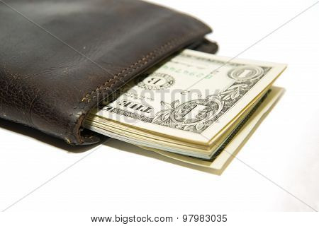 Old Wallet With Banknotes Of Us Dollars Inside