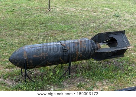 KRUMOVO, PLOVDIV, BULGARIA - 29 APRIL 2017: Aviation bomb in Aviation Museum near Plovdiv Airport, Bulgaria