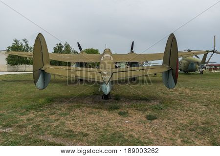 KRUMOVO, PLOVDIV, BULGARIA - 29 APRIL 2017: Bomber Tupolev Tu-2 in Aviation Museum near Plovdiv Airport, Bulgaria