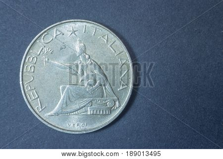 Five Hundred 500 Lire Italy 1961 Head Coin, Vintage Old, Difficult And Rare To Find.