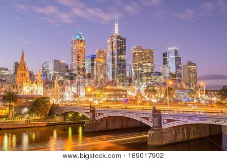 Melbourne city the world's most liveable city of Australia at dusk.